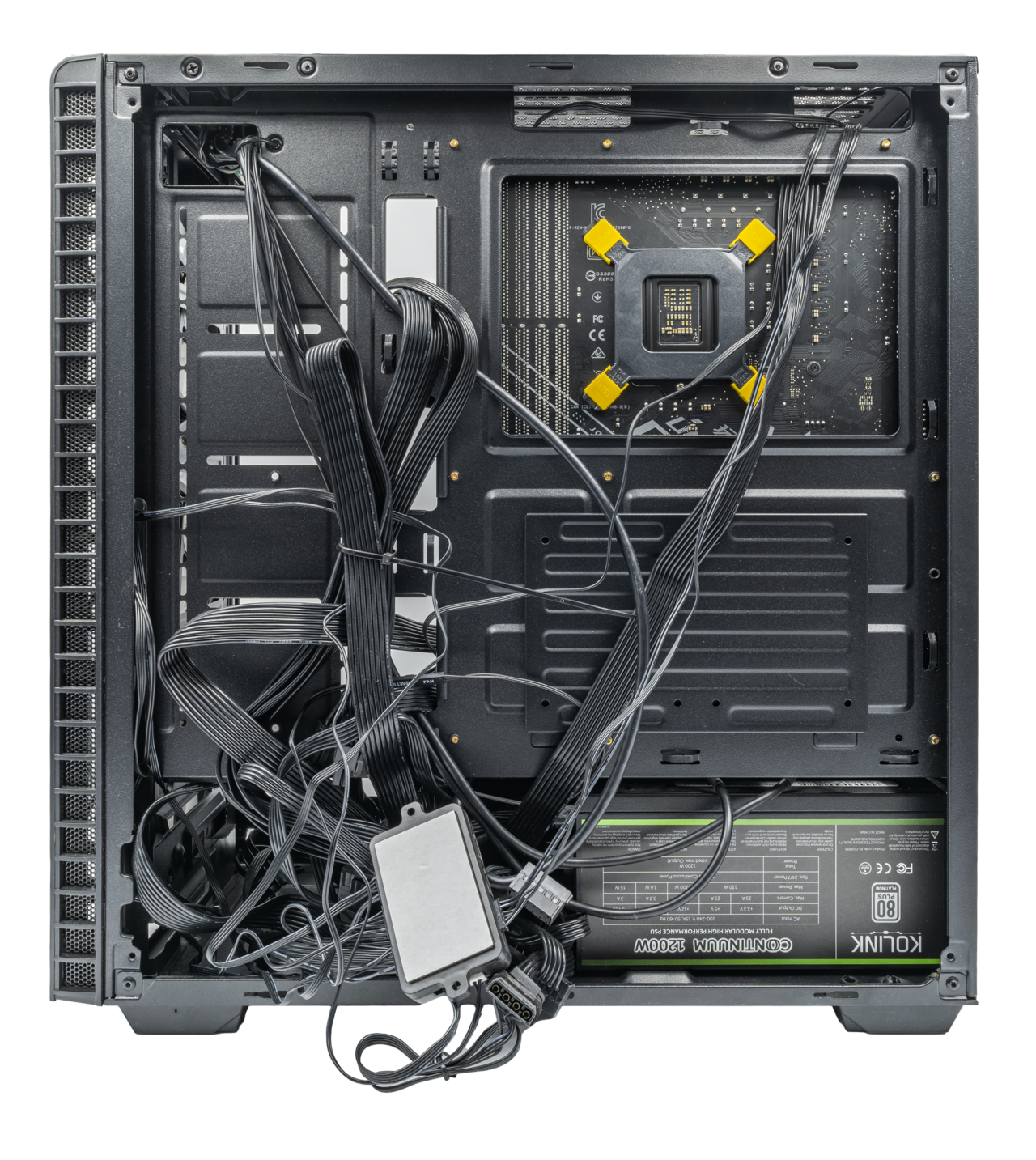 Prebuilt gaming PC tower with RGB lighting and tempered glass side panel